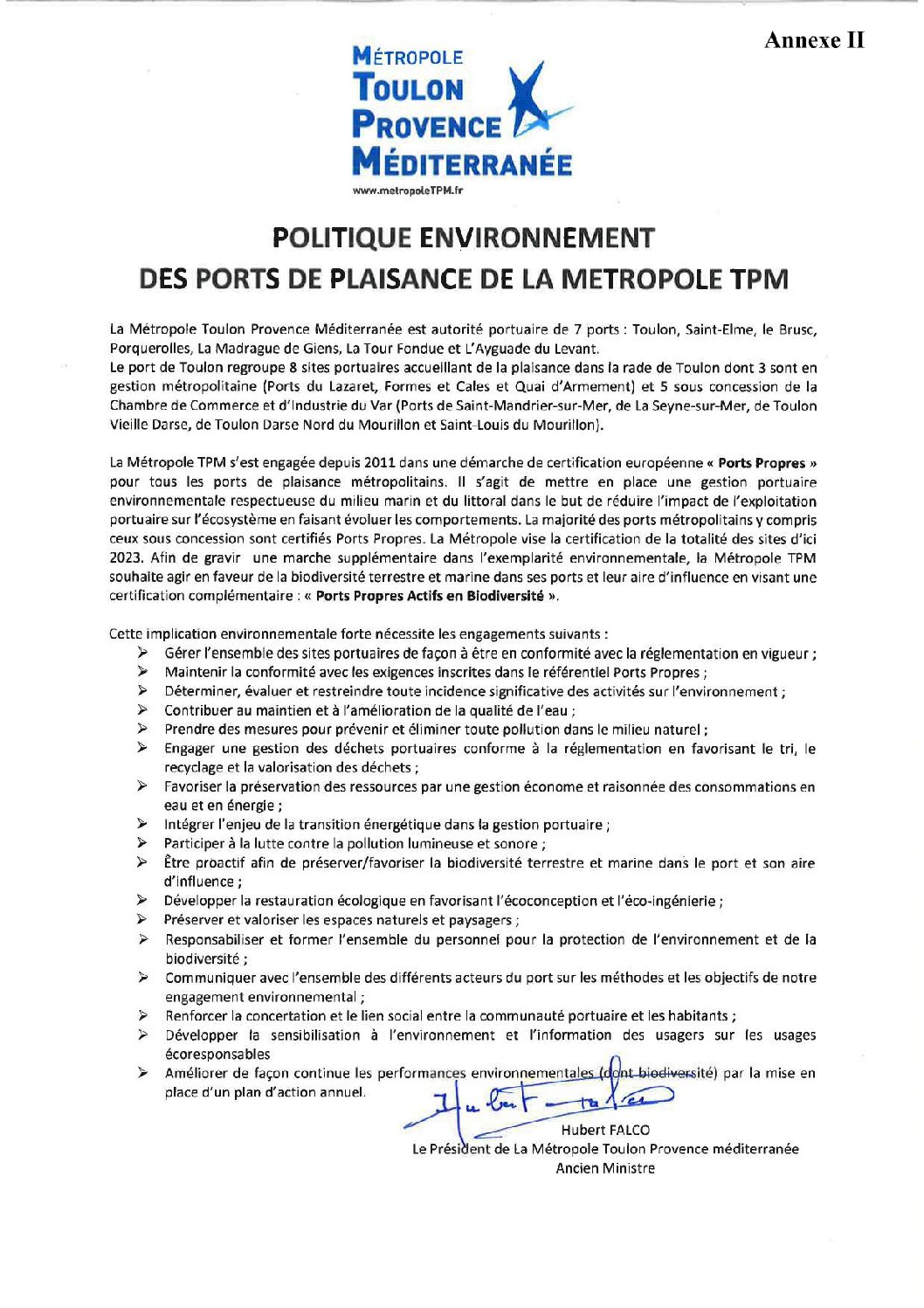ANNEXE II Politique Environnement Biodiversité